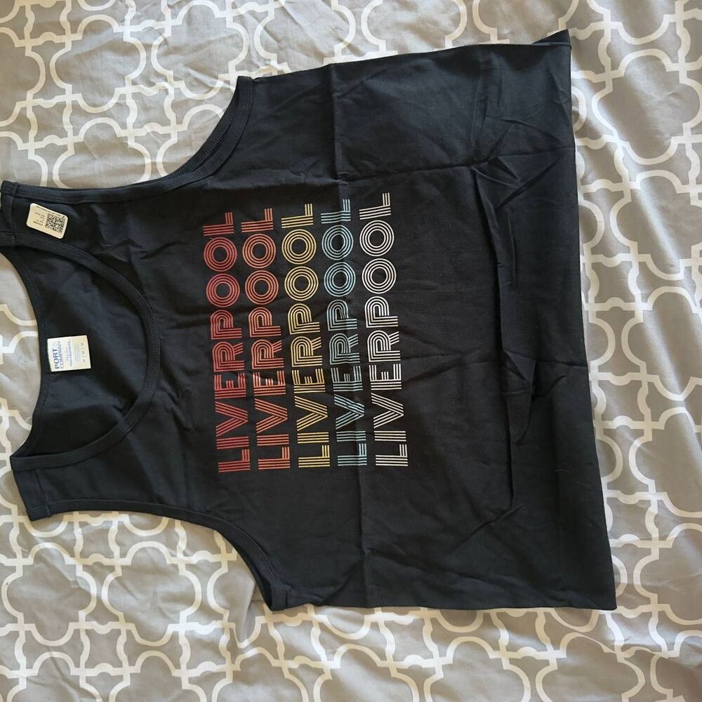 Liverpool Retro Stacked Graphic Tank Top Black Size M Port & Company